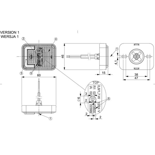 Voyant néon LED 12/24 V, homologué IA R1 A SM1, IP68
