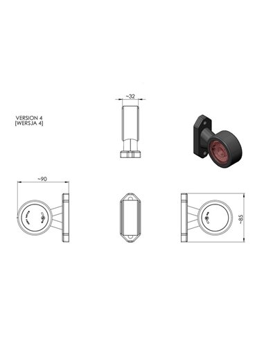 Cuerno LED LD 721 corto y recto, delantero/trasero 12/24V homologado R1 y A