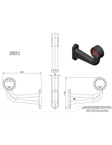 Cuerno LED brazo largo LD 724, forma de L, 12/24V homologado A y R1