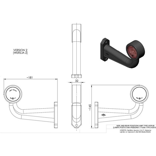 Cuerno LED brazo largo LD 724, forma de L, 12/24V homologado A y R1