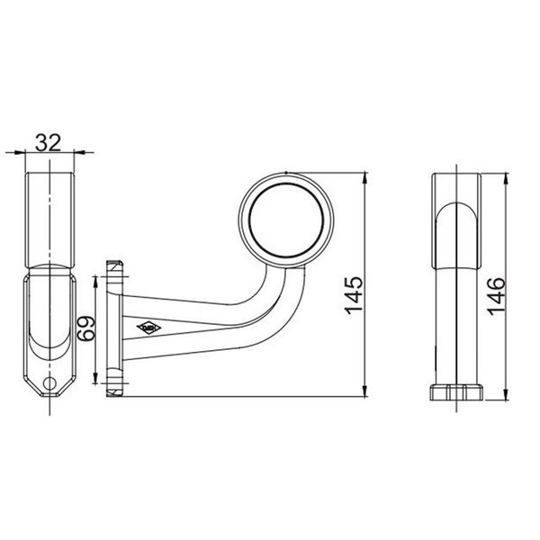 Cuerno LED brazo corto LD 723, forma de L, 12/24V homologado A y R1