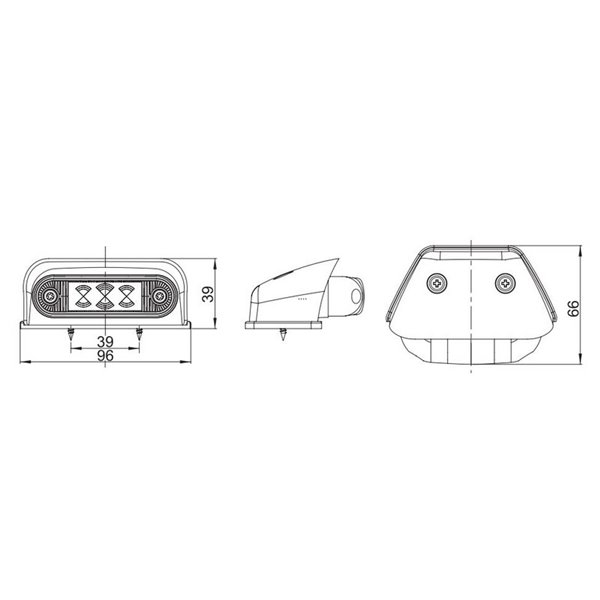 Feu d'angle ovale à LED, 12/24 V, blanc, ambre, rouge, homologué IP68 R1 A SM1