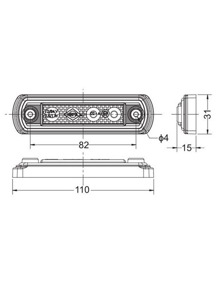 Luz de gálibo LED con base de goma 12/24V homologado R1 A SM1, blanco, ámbar y rojo