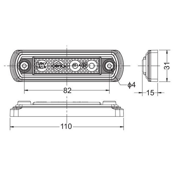 Luz de gálibo LED con base de goma 12/24V homologado R1 A SM1, blanco, ámbar y rojo
