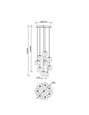 Lámpara LED con base redonda oro de 8 luces colgantes ANDRÓMEDA, bolas de cristal de colores, 40W 4000Lm, 3000K