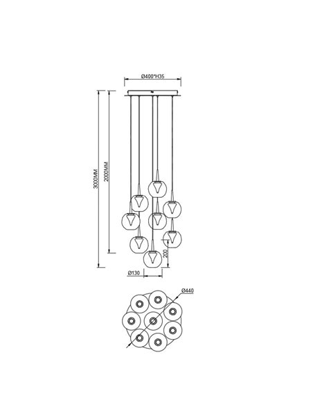 Lámpara LED con base redonda oro de 8 luces colgantes ANDRÓMEDA, bolas de cristal de colores, 40W 4000Lm, 3000K