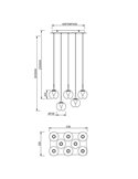 Lámpara LED con base rectangular oro de 8 luces colgantes ANDRÓMEDA, bolas de cristal colores, 40W 4000Lm, 3000K