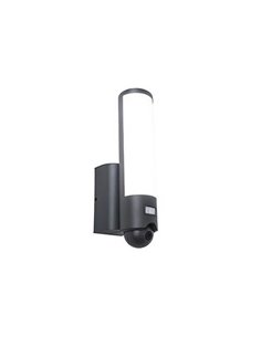 Luminária de entrada tubular LED inteligente ELARA com câmera, alto-falante, microfone e sensor de movimento, em aço inoxidável.