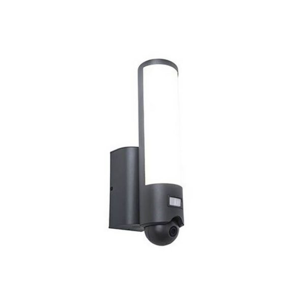 Aplique LED inteligente tubular para puertas de entrada ELARA con cámara, altavoz, micro y sensor de movimiento, acero inoxidabl