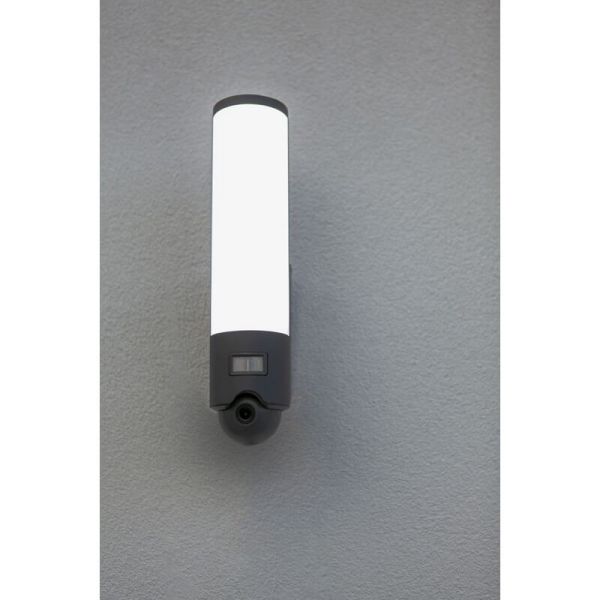 Aplique LED inteligente tubular para puertas de entrada ELARA con cámara, altavoz, micro y sensor de movimiento, acero inoxidabl