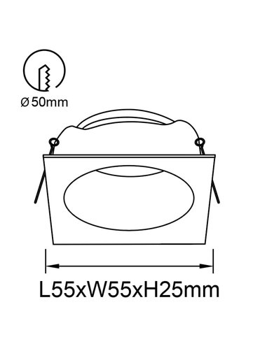 Bague encastrée carrée ANTILLA mini GU10 (non incluse), noire, diamètre de découpe Ø50 mm