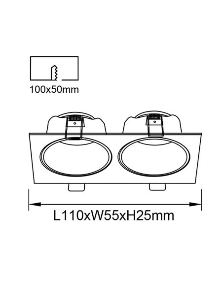 Bague encastrée carrée ANTILLA pour 2 mini ampoules GU10 (non incluses), blanche, découpe Ø100x50mm