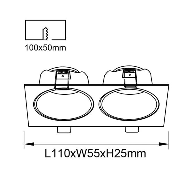 Bague encastrée carrée ANTILLA pour 2 mini ampoules GU10 (non incluses), blanche, découpe Ø100x50mm
