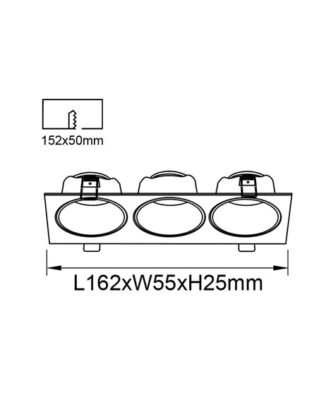 Aro empotrable cuadrado ANTILLA 3 luces mini GU10 (no incl.) blanco, corte Ø152x50mm