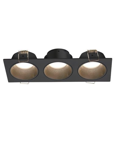 Anel embutido quadrado ANTILLA com 3 mini lâmpadas GU10 (não incluídas), preto, recorte Ø152x50mm