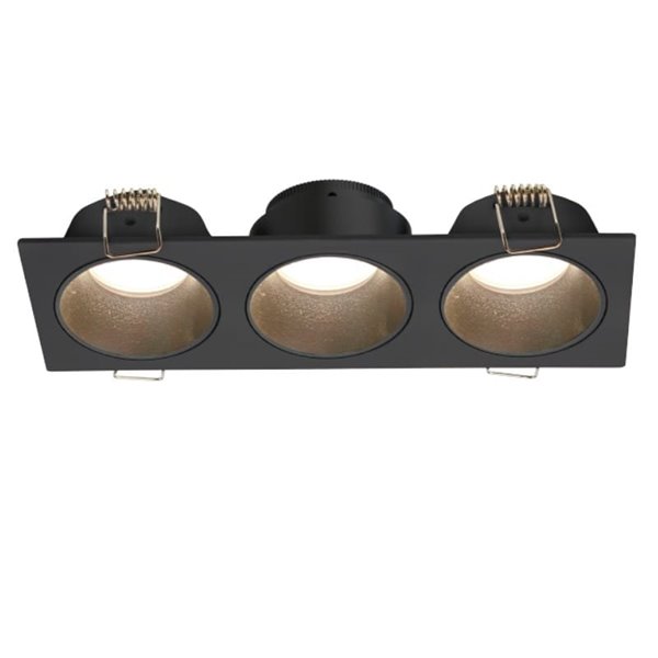 Anel embutido quadrado ANTILLA com 3 mini lâmpadas GU10 (não incluídas), preto, recorte Ø152x50mm