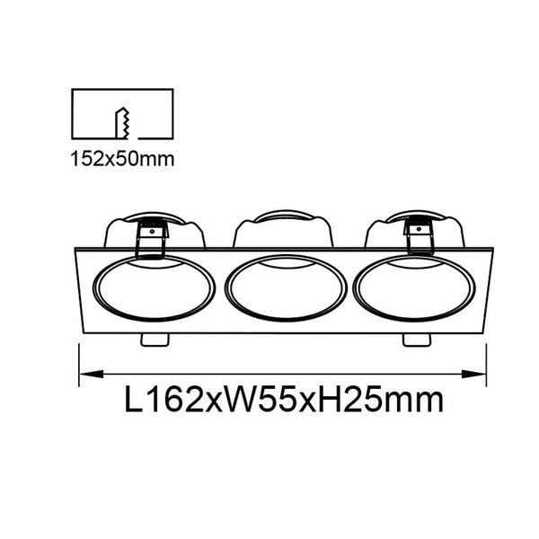 Aro empotrable cuadrado ANTILLA 3 luces mini GU10 (no incl.) negro, corte Ø152x50mm