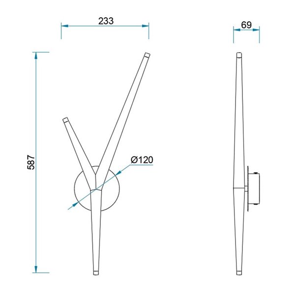 Luminária de parede LED com 3 lâmpadas REEF dourada, 5,5W 450lm, 3000K