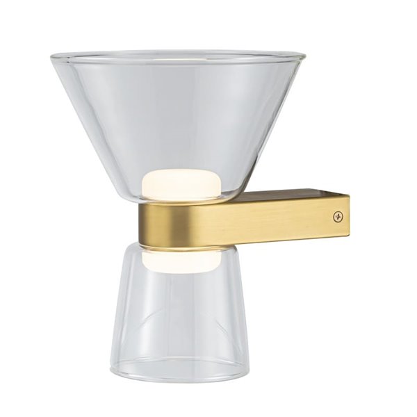 Luminária de parede dupla NEW YORK em LED, dourada com cúpulas transparentes, 6W, 960 lúmens, 3000K