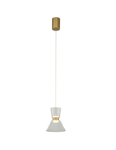 Luminária pendente LED NEW YORK, 3000K 6W 960Lm, dourada com cúpulas transparentes.