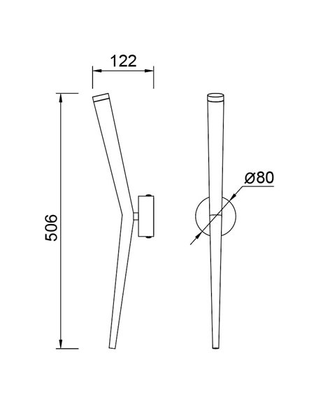 Aplique de pared LED luz arriba BOOMERANG, negro, 6W 710Lm, 3000K
