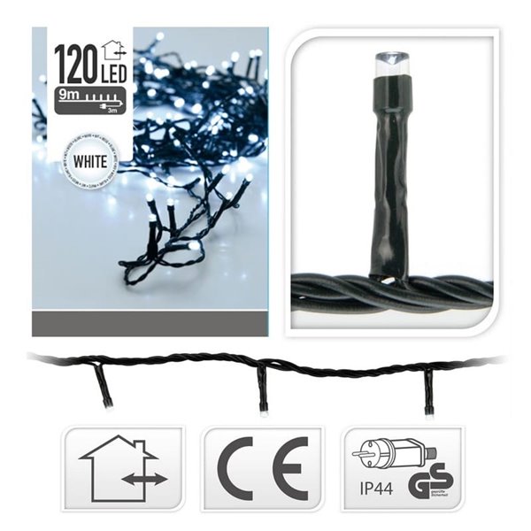 Guirnalda navideña de función fija BASICS con 120 LEDS de luz blanca fría exterior, 9m