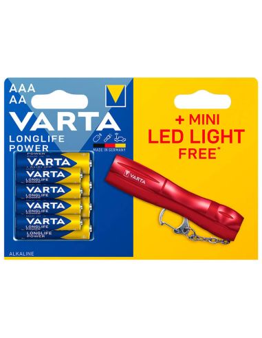 Pacote de pilhas alcalinas Longlife Power (4 x AA + 4 x AAA) com mini lanterna LED grátis.