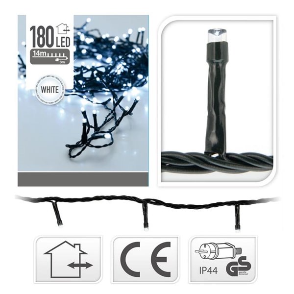 Cordão de luzes decorativas com função fixa, 180 LEDs, luz branca fria, para uso externo - 1650 cm