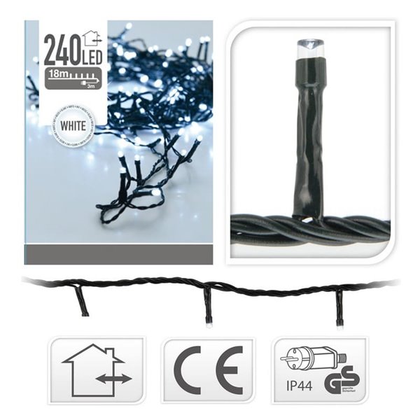 Guirlande de Noël avec 240 LED à lumière blanche froide, éclairage fixe, pour une utilisation extérieure - 2100 cm