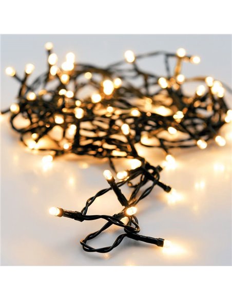 Guirnalda de luces navideña luz blanca cálida 120 LED fija cable verde - 1200cm