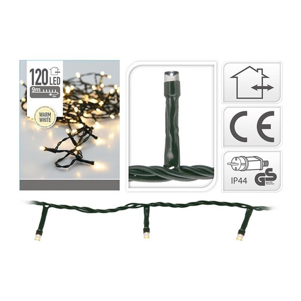 Guirnalda de luces navideña luz blanca cálida 120 LED fija cable verde - 1200cm