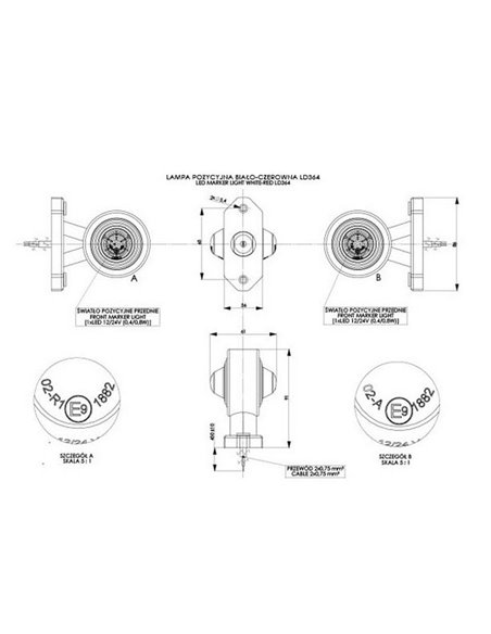 Cuerno LED LD 364 brazo corto, sin mano, 12/24V homologado R1 A