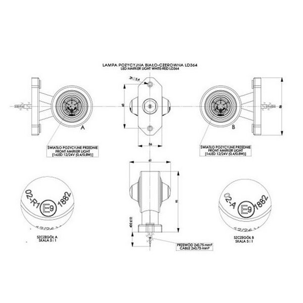 Cuerno LED LD 364 brazo corto, sin mano, 12/24V homologado R1 A