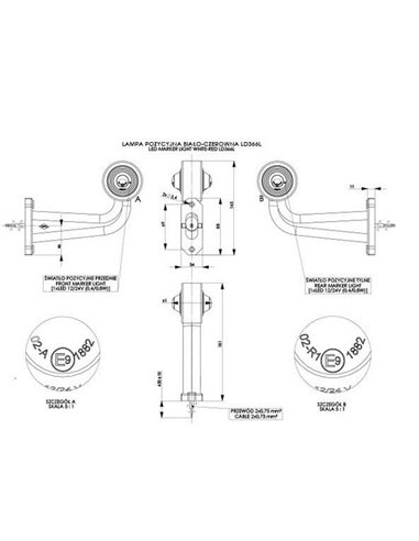 Cuerno LED de gálibo LD 366, brazo largo, 12/24V homologado R1 A derecho/izquierdo