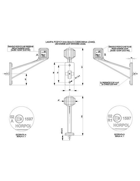 Klaxon LED carré LD 422, bras droit long, 12/24 V, homologué R1 et A, IP68