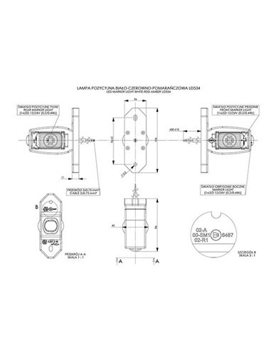 Sirene LED com 3 funções, braço curto, 12/24V, homologada R1, SM1 e IP68.