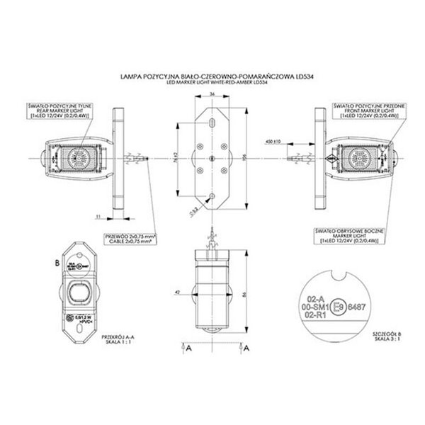Cuerno LED 3 funciones, brazo corto 12/24V homologado R1, SM1 y A IP68