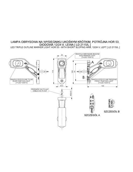 Cuerno LED 3 funciones LD 2115, brazo corto inclinado, 12/24V homologado R1, SM1 y A IP68