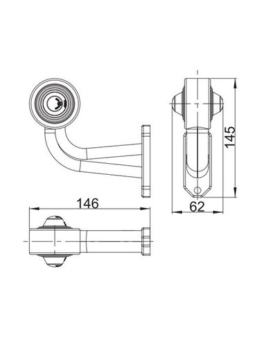 Cuerno LED de gálibo LD 367, brazo largo en L, 12/24V homologado R1 A derecho/izquierdo