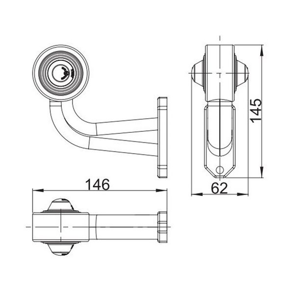 Cuerno LED de gálibo LD 367, brazo largo en L, 12/24V homologado R1 A derecho/izquierdo