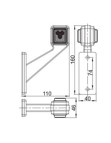 Cuerno LED cuadrado LD 433 brazo corto, 12/24V homologado R1 y A IP68