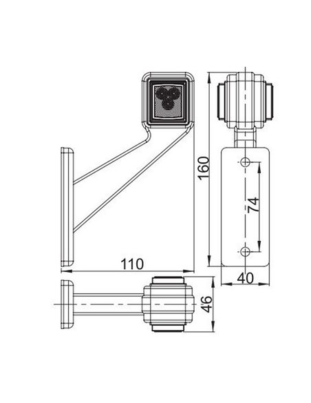 Cuerno LED cuadrado LD 433 brazo corto, 12/24V homologado R1 y A IP68
