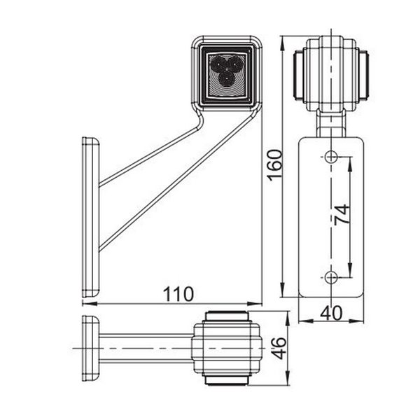 Cuerno LED cuadrado LD 433 brazo corto, 12/24V homologado R1 y A IP68