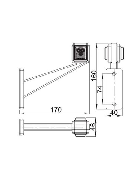 Cuerno LED cuadrado LD 422, brazo largo y recto, 12/24V homologado R1 y A IP68