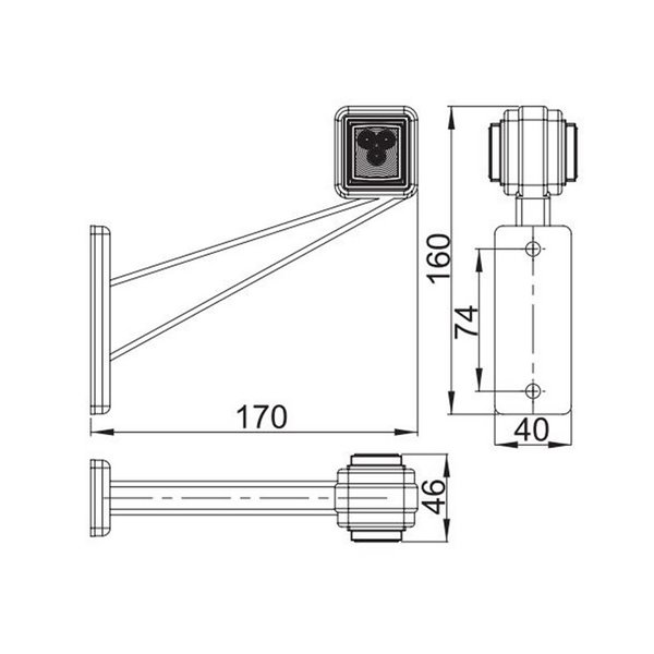 Klaxon LED carré LD 422, bras droit long, 12/24 V, homologué R1 et A, IP68