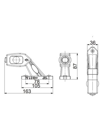 Klaxon LED horizontal LD 2109, 3 fonctions, bras court incliné, homologué 12/24 V R1, SM1 et A IP68