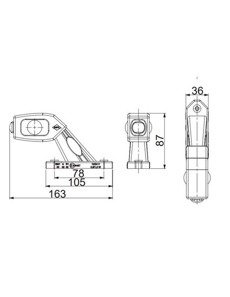 Cuerno LED horizontal LD 2109, 3 funciones, brazo corto inclinado, 12/24V homologado R1, SM1 y A IP68