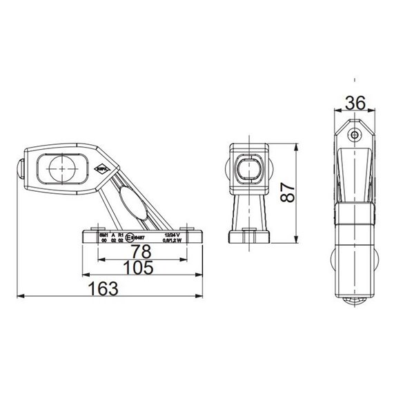 Sirene horizontal de LED LD 2109, 3 funções, braço curto inclinado, homologada para 12/24V R1, SM1 e A IP68