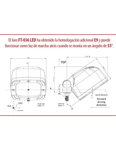 Faro LED de trabajo FT-036 15W 1800Lm 6000K, 12–36V, IP68 ADR, EMC R10