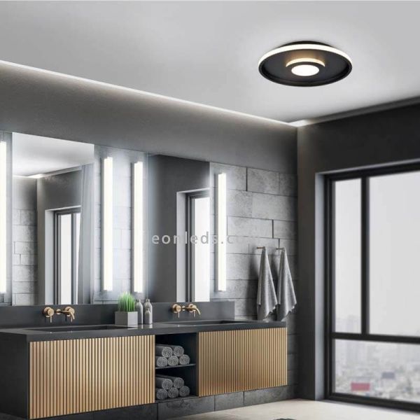 Luminária de teto LED Ascari para banheiro, preto fosco, 35W, 4100lm, 3000K, IP44, dimerizável por interruptor, Ø 40cm